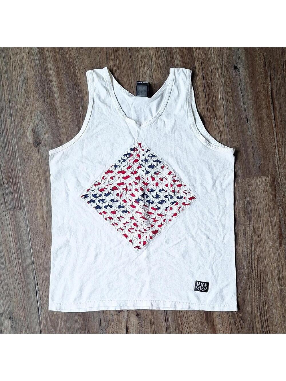 Vintage Olympics USA American Flag Tank Top 100% Cotton Siza Large